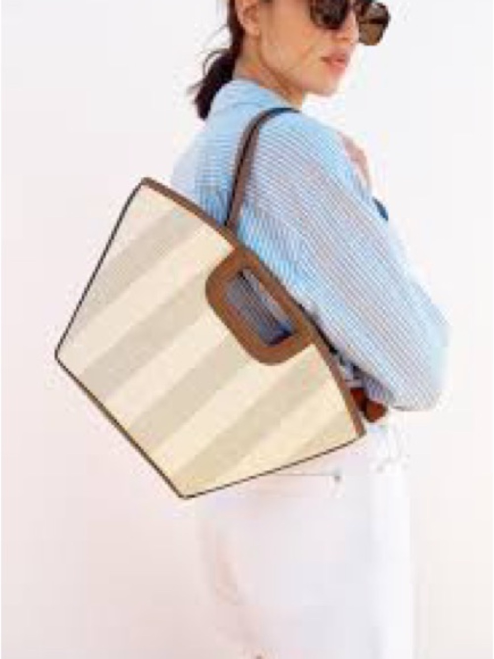 Zara Cream & Brown Striped Shoulder Tote